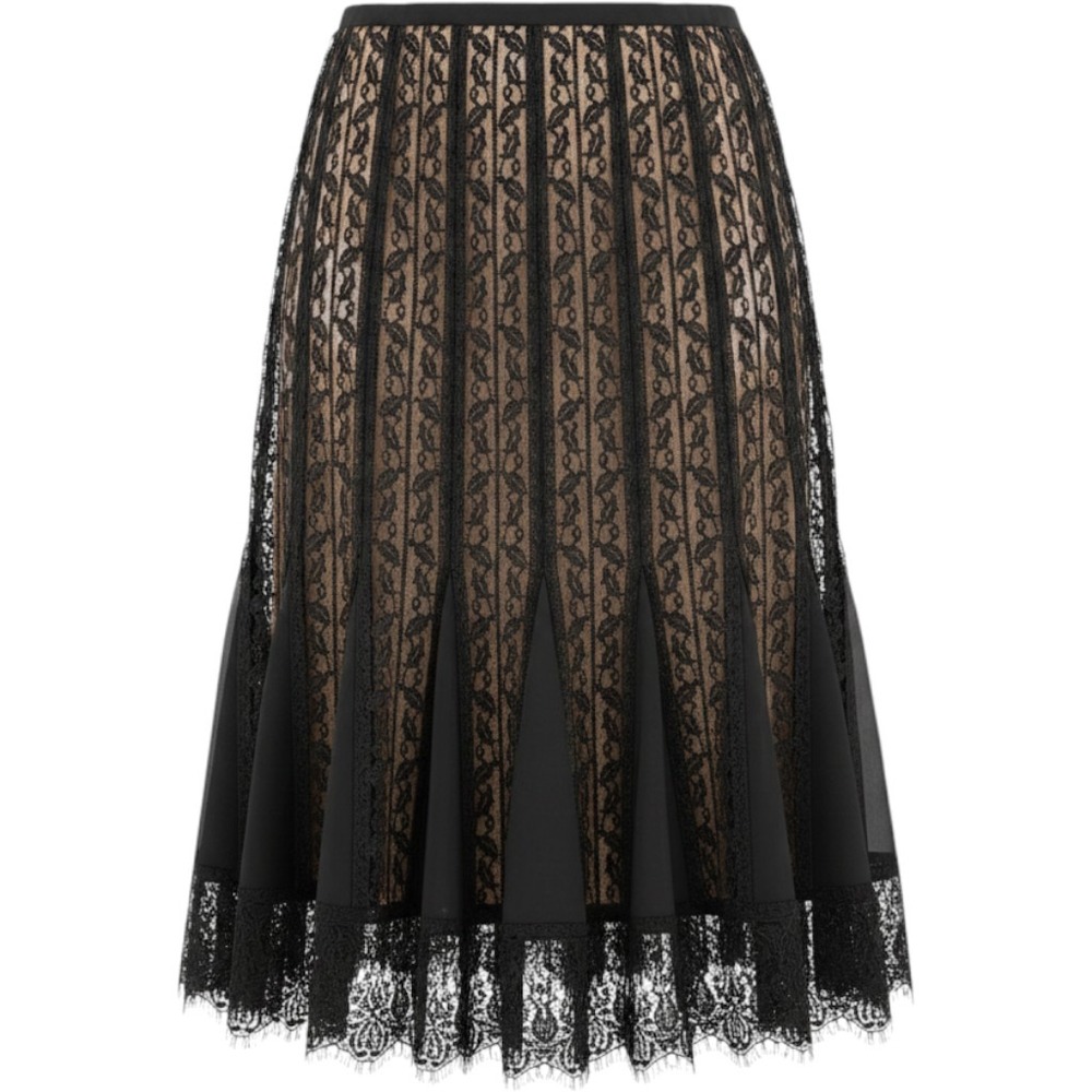 Ann Taylor Loft Black Lace Nude Line Godet Midi Skirt 10P Whimsigoth Romantic